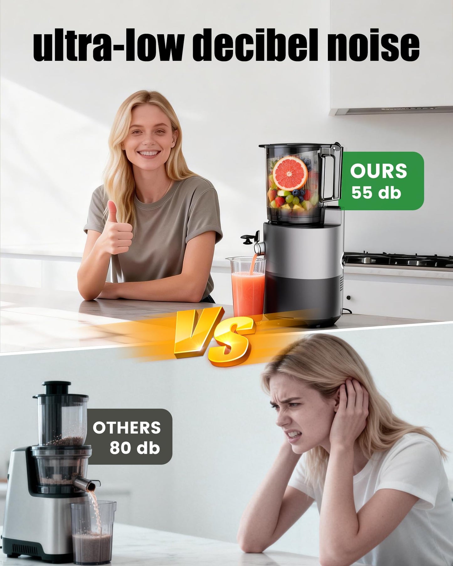 Staweiger Juicer Machines, Cold Press Juicer with 6" Wide Chute, High Juice Yield Slow Masticating Juicer, Quiet Low db, Powerful Brushless Motor, Juicer Press For All Fruits & Vegetables BPA-Free
