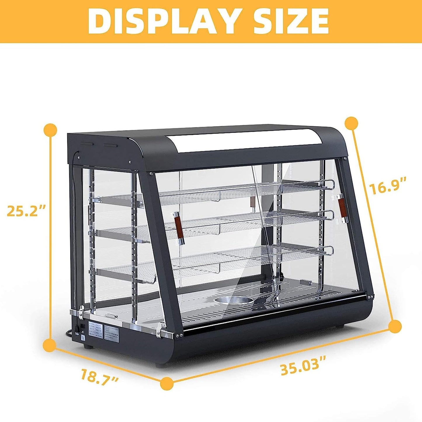 Whalefall 35" Countertop Food Warmer,3-Tier Food Warmer Display Commercial, Warm for Food Pizza Warmer w/ 3D Heating with Stainless Frame Sliding Glass Doors Pastry Display Case for Buffet Restaurant
