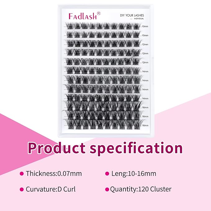 Individual Lashes 120pcs D Curl Lash Clusters Mixed Length Individual Lash Extensions Cluster Lashes DIY Lash Extension Supplies Eyelash Clusters (F1-0.07D, 10-16mm)
