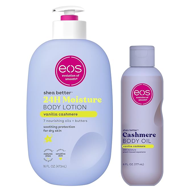 Bundle of eos Shea Better Body Lotion + Body Oil, Vanilla Cashmere, 24-Hour Moisture Skin Care, Lightweight & Non-Greasy, Natural Shea, Vegan