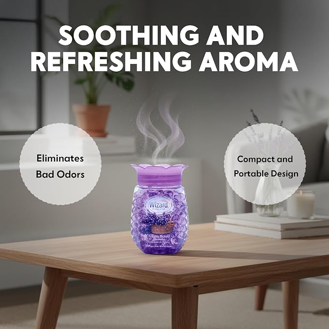 12 WIZARD Odor Eliminator Gel Beads - 12 oz, Air Freshners For Bathroom, Rooms, Per Areas and Car Freshner - Freshly Picked Lavender