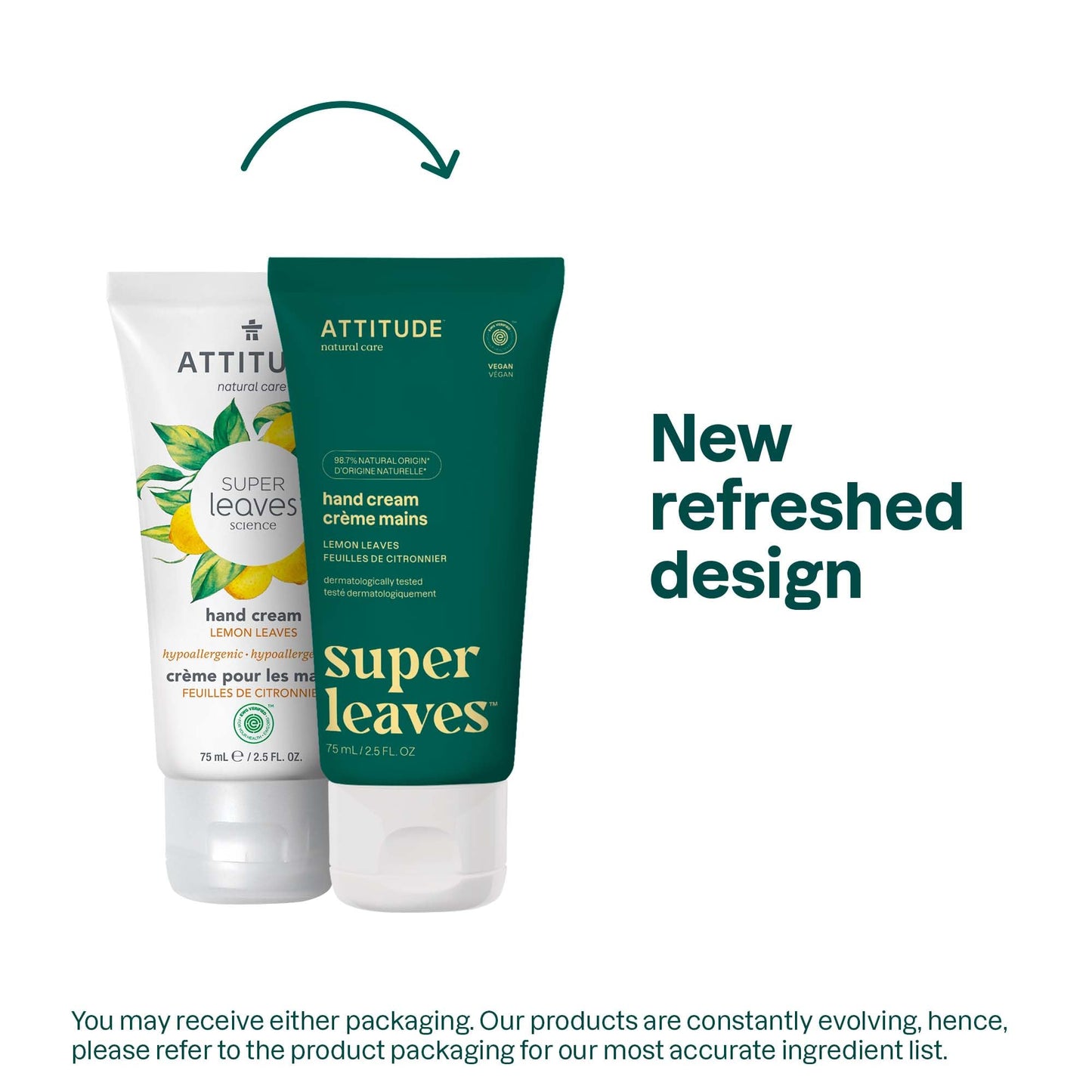 ATTITUDE Hand Cream, EWG Verified, Plant and Mineral-Based, Vegan Personal Care Products, Lemon Leaves, 2.5 Fl Oz