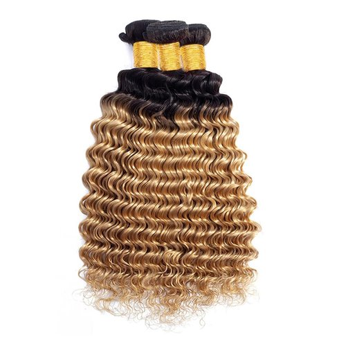 LUMWAV Deep Wave Bundles 24 26 28 Inch 12A Soft And Thick T1B/27 100% Unprocessed Brazilian Remy Curly Human Hair Bundles for Black Women