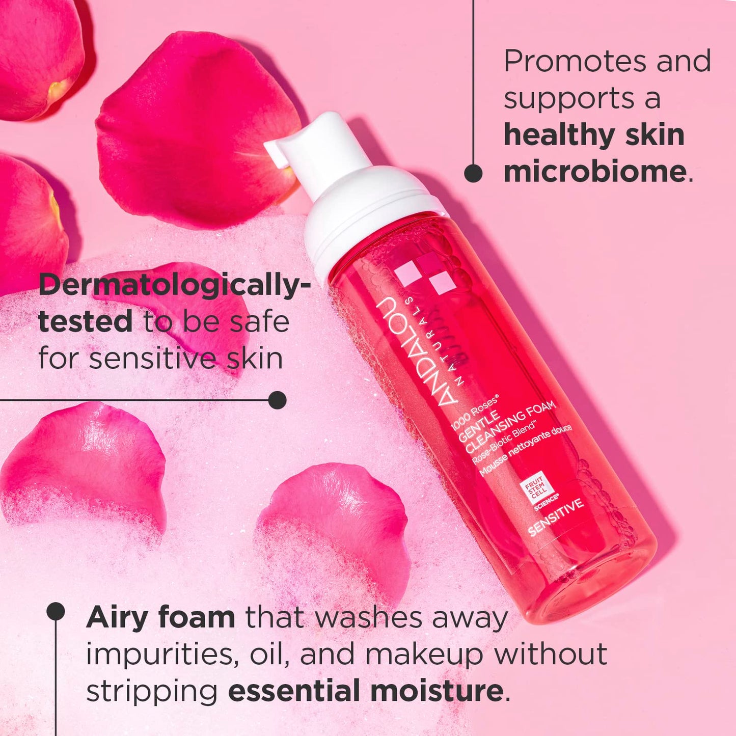 Andalou Naturals 1000 Roses Gentle Cleansing Foam | Foaming Face Wash with Rose Stem Cells & Organic Aloe Leaf Juice | Hydrating