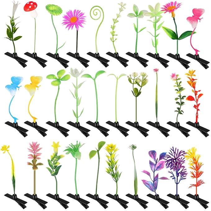 Luinabio 30 Pcs Bean Sprout Hair Clips Rave Mixed Style Plant Hairpins Hair Accessories for Party Irish(Flower Style)