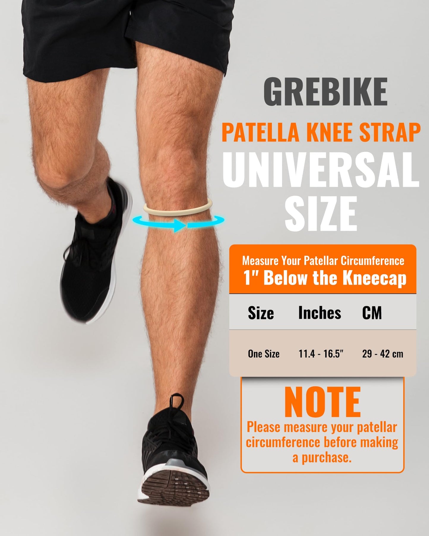 GREBIKE 2PCS Patellar Tendon Support Strap for Knee Pain Relief, Knee Bands for Basketball, Running, Tennis, Soccer and Hiking, Silicone Patella Band for Women and Men, Includes Storage Bag (Beige)