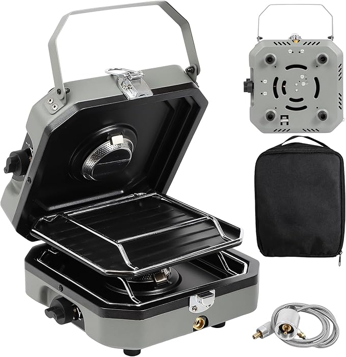 2-Burner Foldable Camping Stove with Griddle and Carrying Bag，16000 BTU Portable Propane Camp Stove with 2 Adjustable Burn...