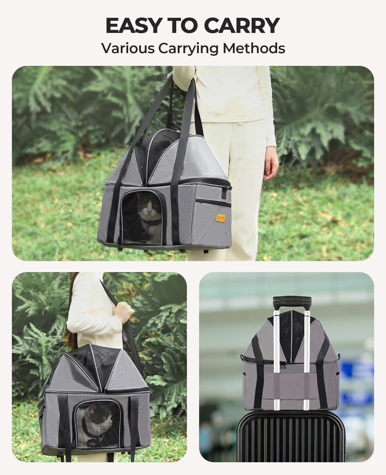 BurgeonNest Top-Expandable Large Cat Carrier, Soft Sided Cat Bag Carrier for Medium Large Pet 15 lbs, Upgrade Small Dog Car Seat, Collapsible Puppy Travel Bag with Semi-Open Mode Canopy