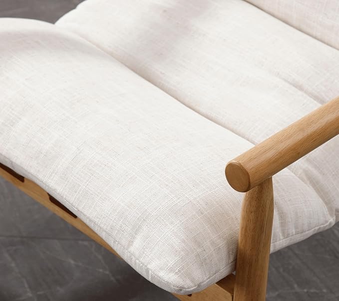 Linen Accent Chair Set of 2 Mid Century Modern Living Room Chairs Comfy Arm Chair with Solid Wood Frame Upholstered Lounge Reading Chair Cozy Recliner for Bedroom/Guest Room, Beige…