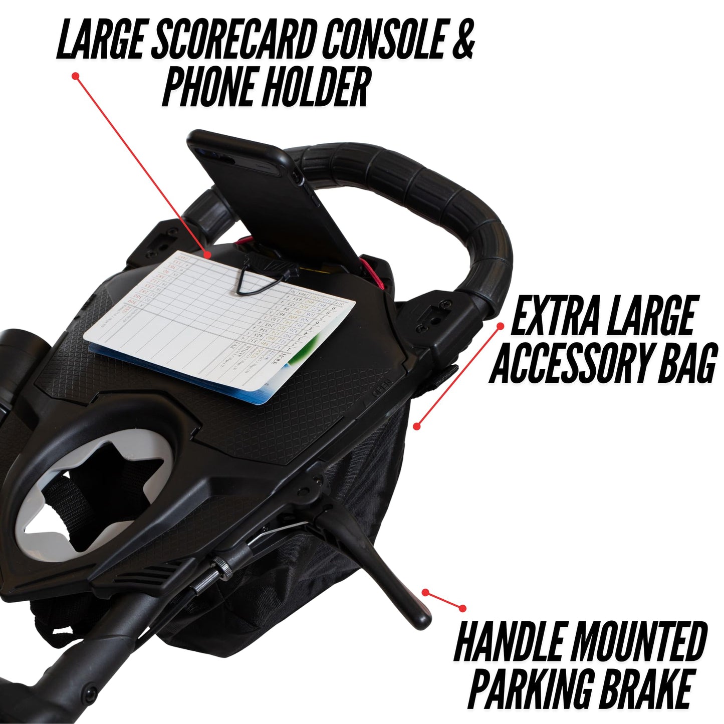Bag Boy Nitron 3 Wheel Golf Push Cart, Easy 1 Step Open and Fold, Scorecard Console, Beverage Holder, Mobile Device Holder, Handle Mounted Parking Brake,