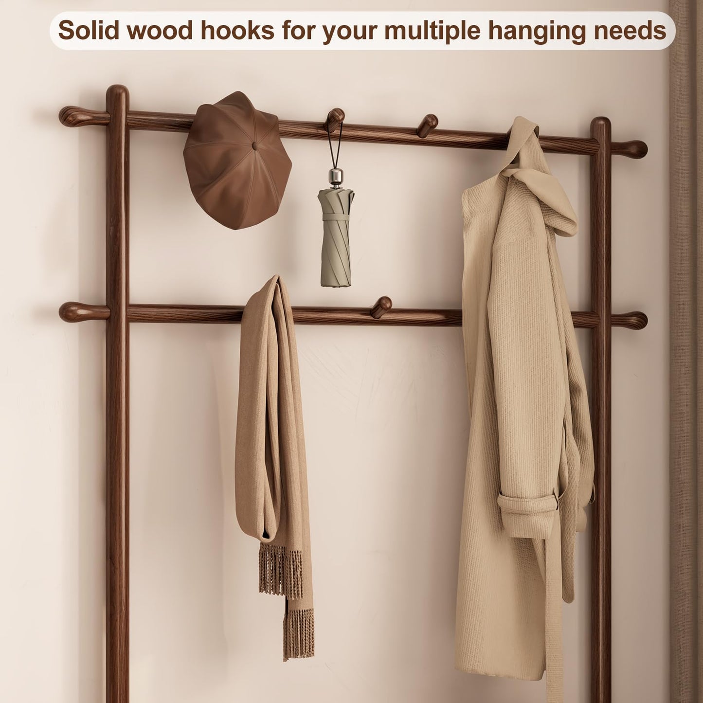 AQIMUELE Hall Tree, Coat Rack with Shoe Storage, Wooden Hall Tree with Bench, 11 Hooks and 2-Tier Storage Shelves, Entryway Bench with Coat Rack (39.3" - Deep Walnut)
