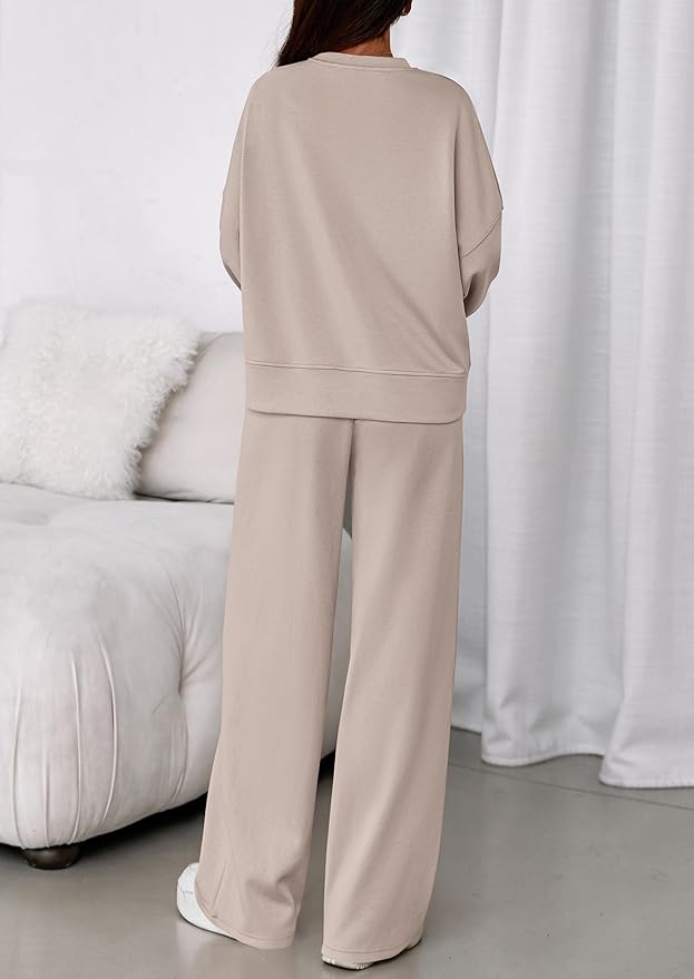 PRETTYGARDEN 2 Piece Sets For Women Fall Trendy Long Sleeve Sweatshirt Wide Leg Pants Loungewear Set Matching Sweatsuit