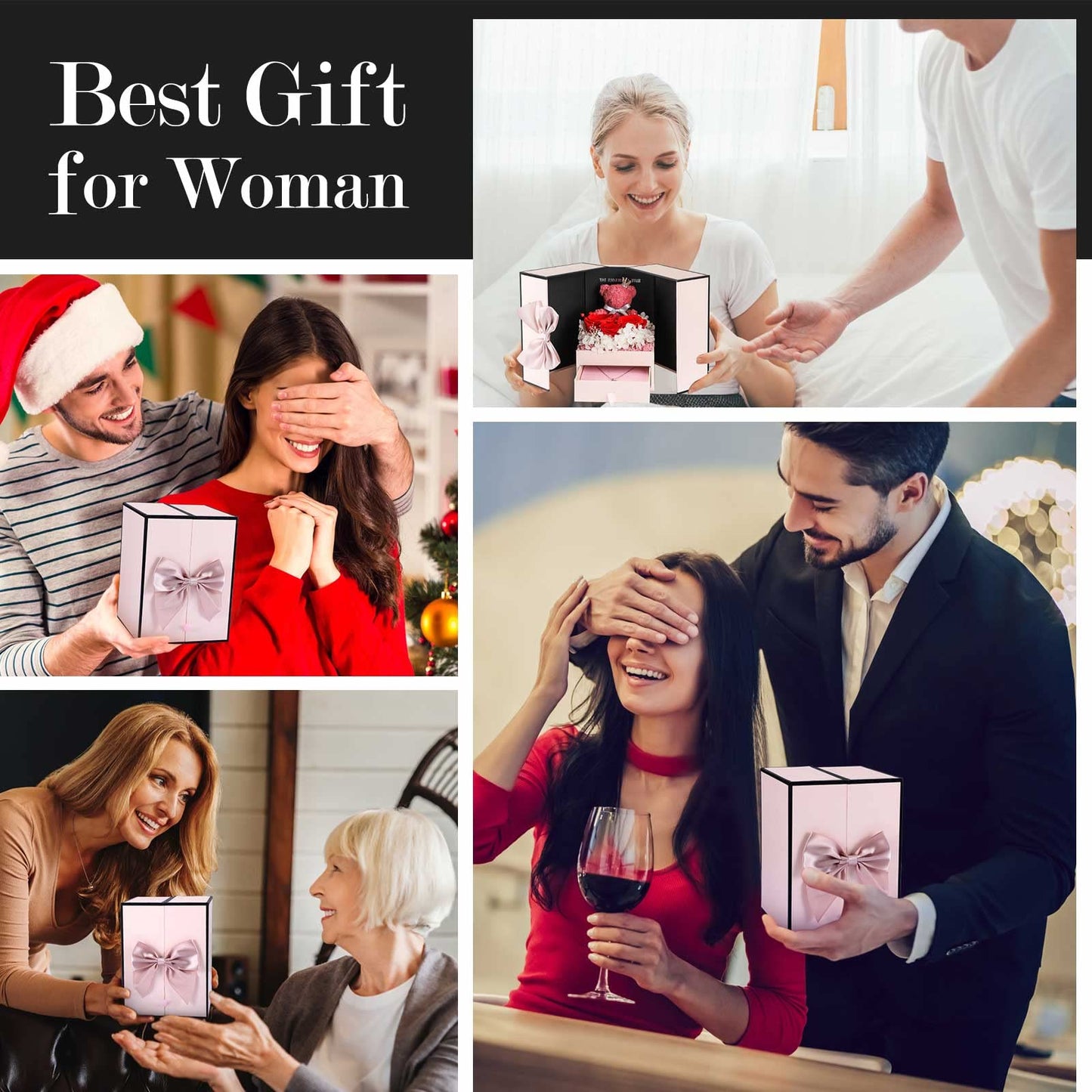ADDWel Rose Gifts for Women - Preserved Real Roses Forever Red Flowers with I Love You in 100 Languages Necklace and Cute Moss Bear for Girlfriend Wife Mom Grandma on Birthdays, Anniversaries