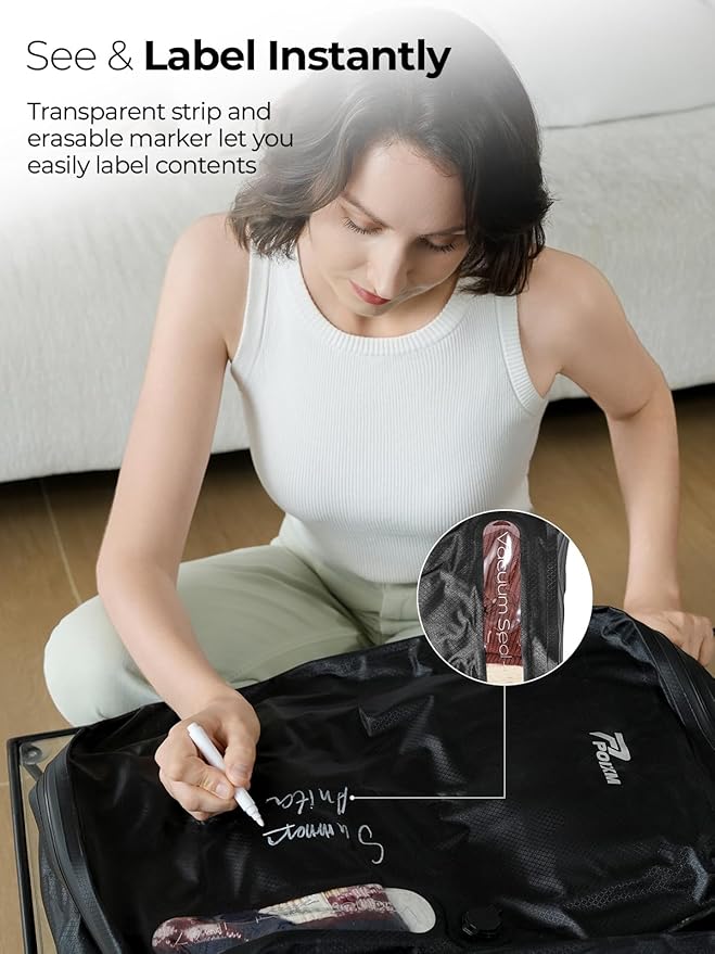 Vacuum Bags for Travel with Wireless Pump, 180° Open Zipper, IP67 Waterproof, Reusable Space Saver Compression Bags for Backpack(3 Pack + Pump)