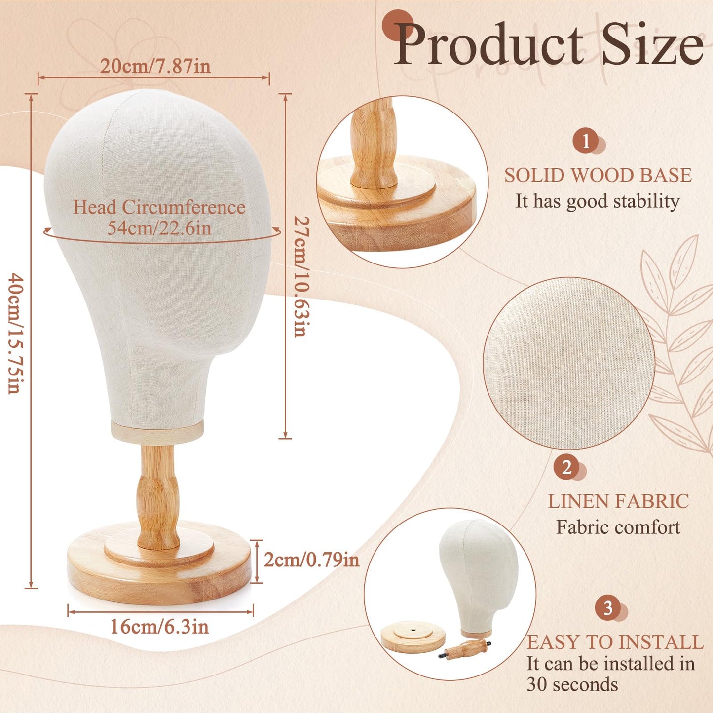 RattanView 2 Pcs Wig Stand with Head 23 Inch Linen Mannequin Head with Wooden Stand Canvas Mannequin for Hats Wigs Caps Headdres