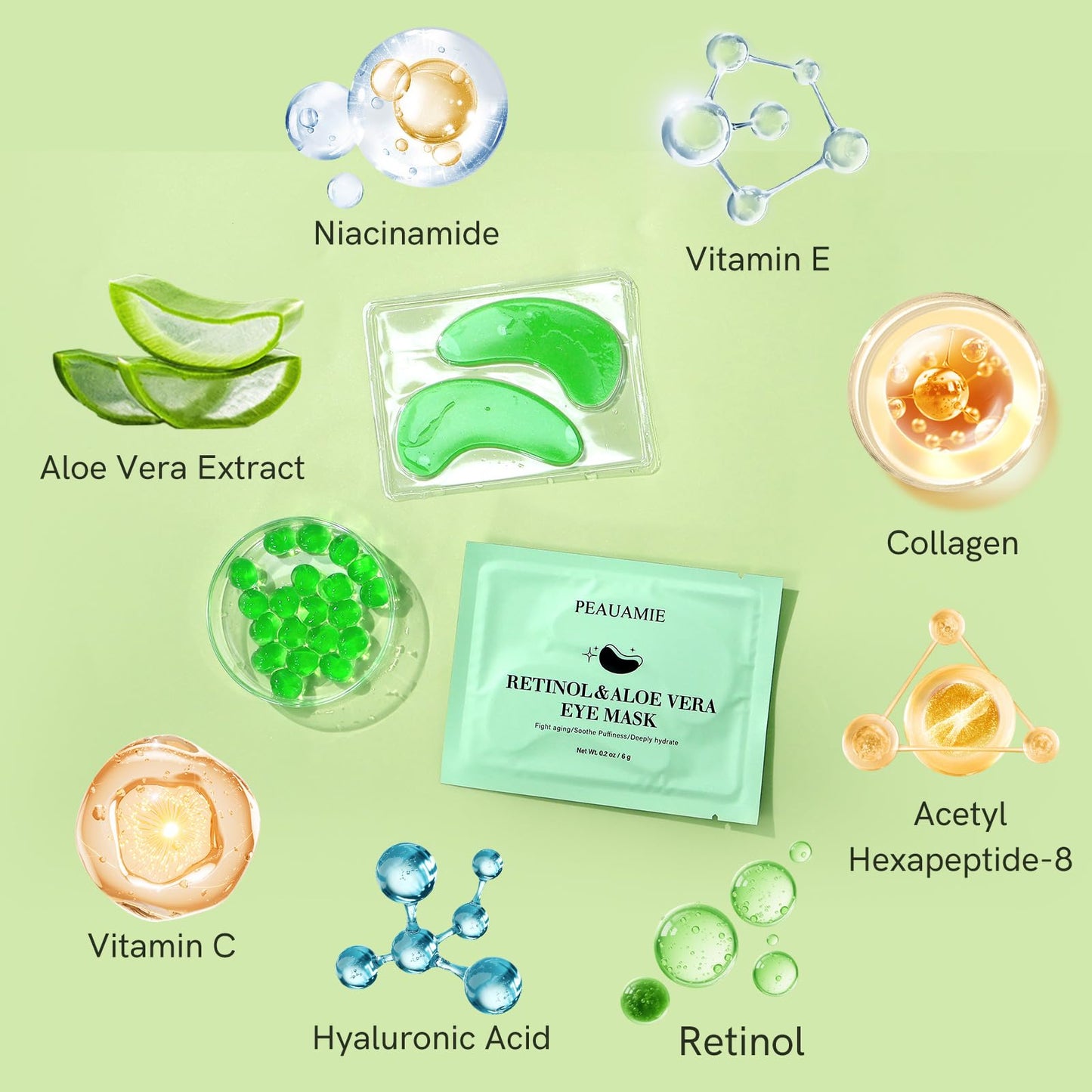 PEAUAMIE Under Eye Patches with Retinol and Aloe Vera Eye Mask for Dark Circles and Puffiness, Face Mask Skin Care Products 30 P