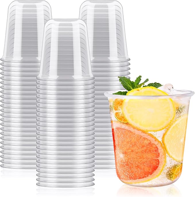 Jycnolm 50 Pcs Disposable Plastic Wine Glasses Stemless 12 oz Plastic Cocktail Cups for Meeting Weddings Birthdays Christm...