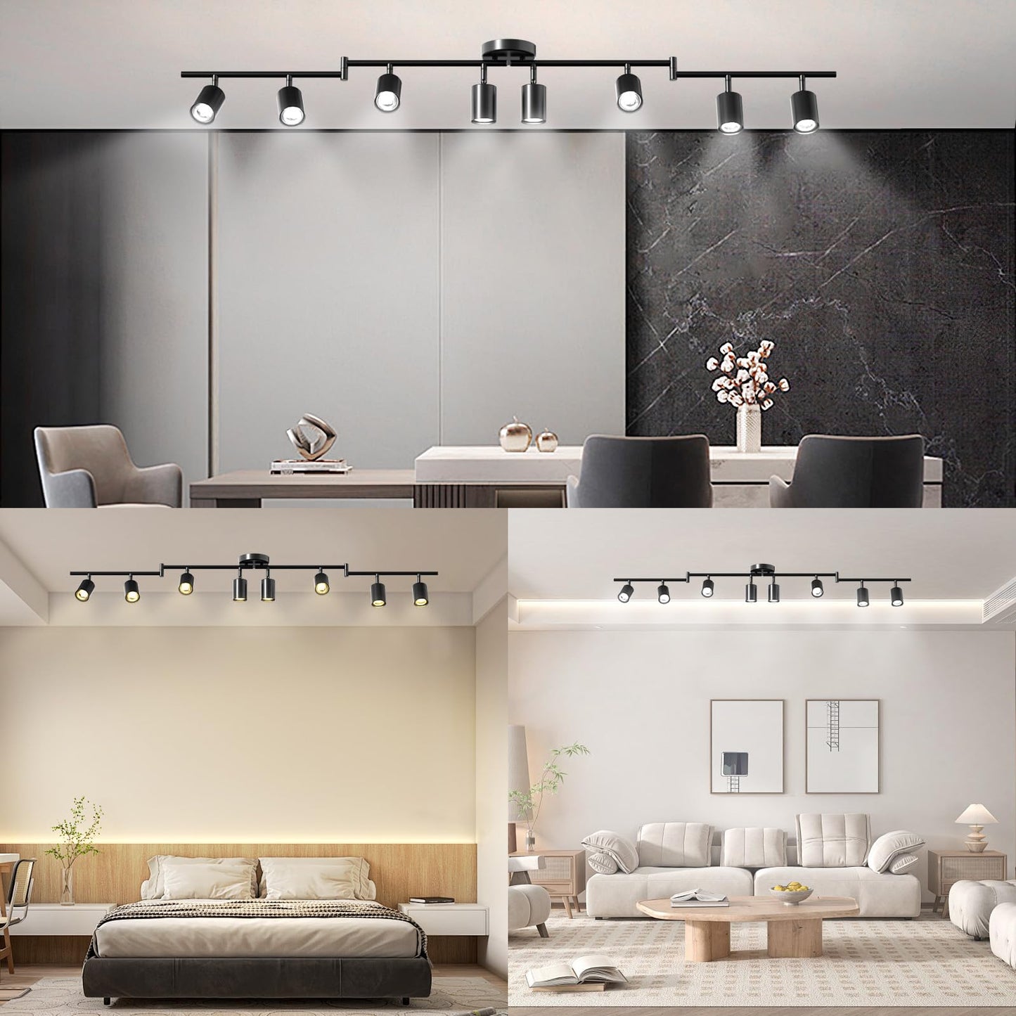 Lavendex LED 8 Light Track Lighting Kit, Dimmable Ceiling Spot Lighting Includes 8 x GU10 Bulb, Modern Track Light Fixture with Rotatable Heads for Kitchen, Living Room, Bedroom