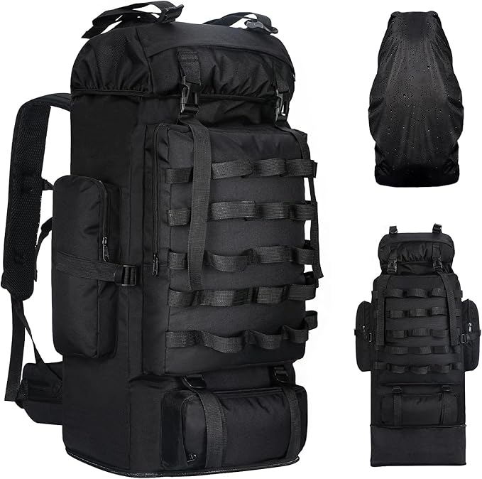 LibSkyln 70L/100L Camping Hiking Backpack with Rain Cover, Expandable Large Military Tactical Backpack, Waterproof Molle R...