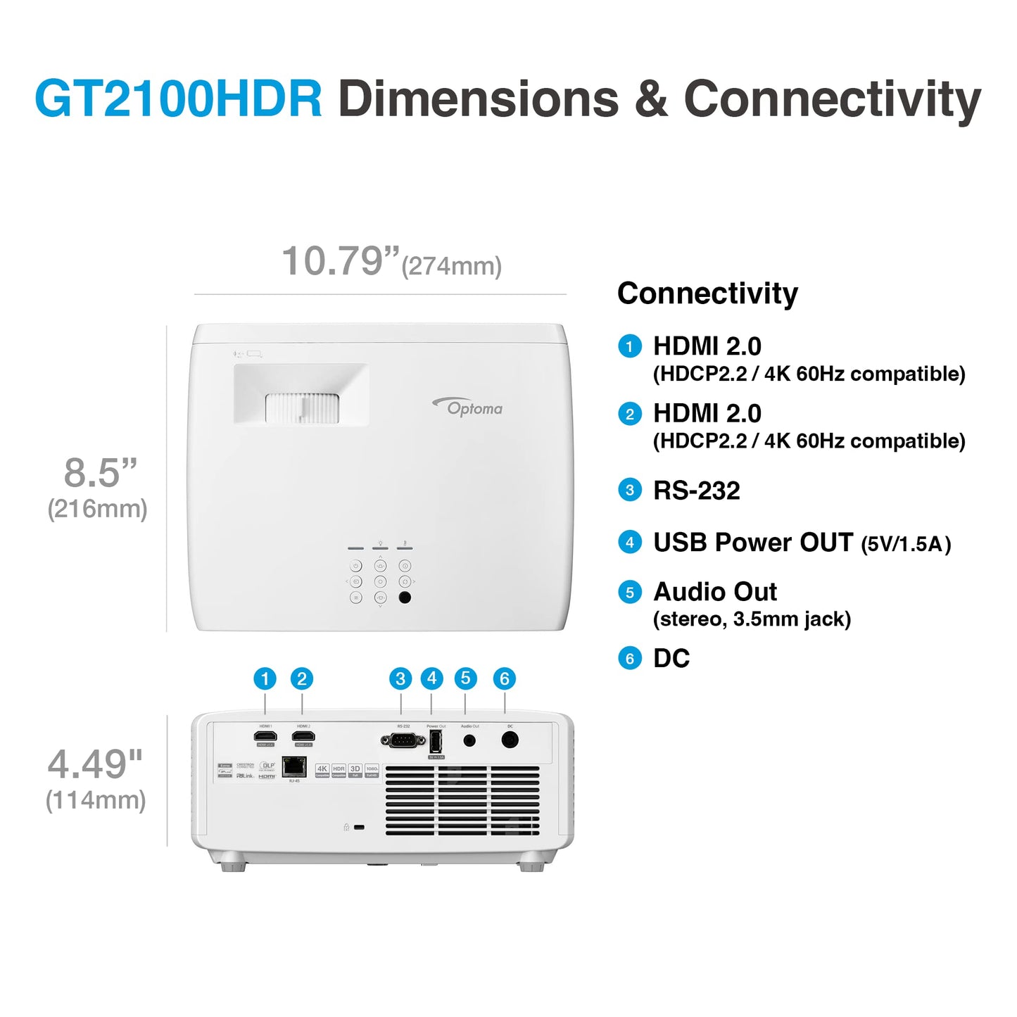 Optoma GT2100HDR Compact Short Throw Laser Home Theater and Gaming Projector, 1080p HD with 4K HDR Input, Bright 4,200 Lumens for Day and Night Viewing, 4200 Lumens, 1080p