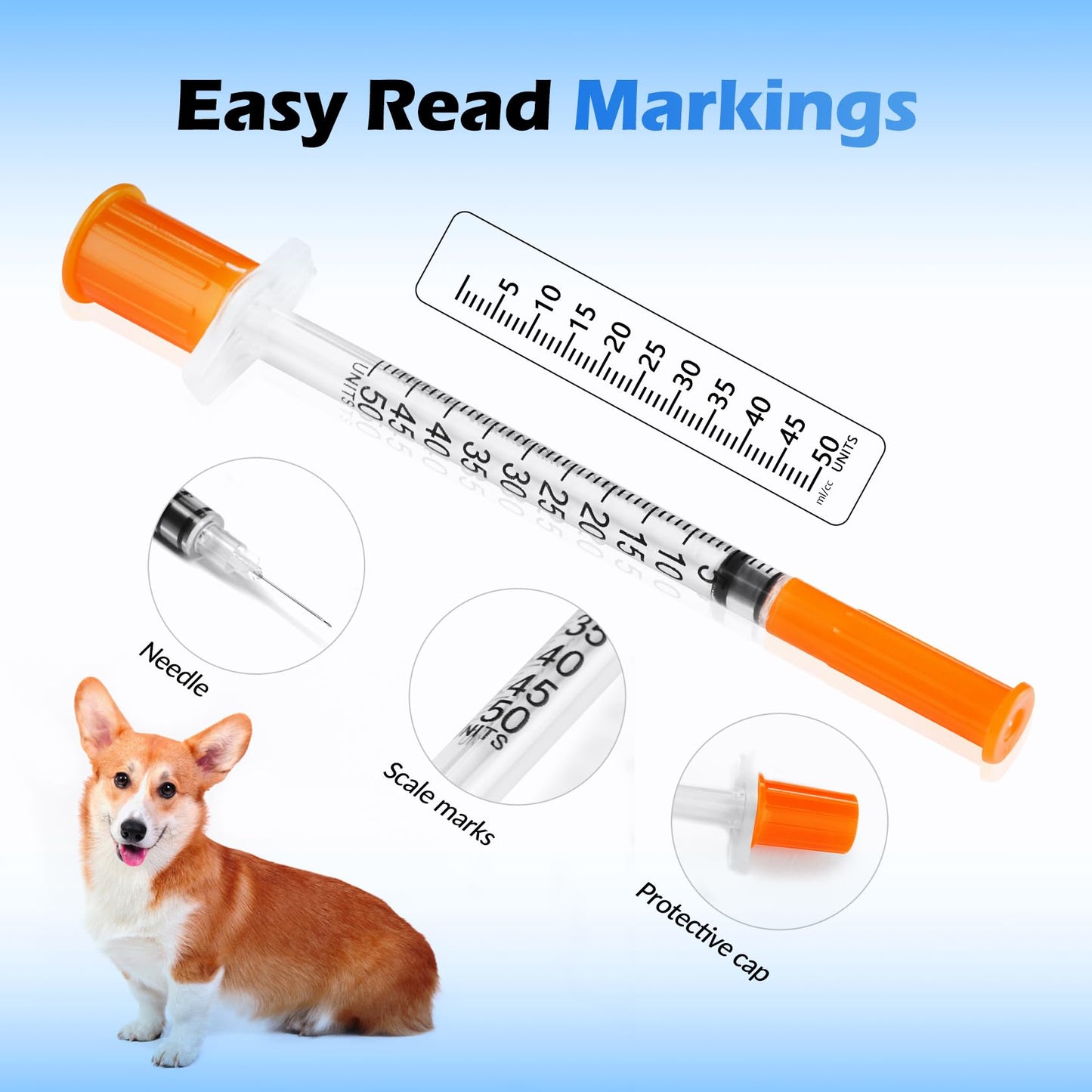 0.5ml 30 Gauge 0.5cc 30G 5/16 Inch 8mm Disposable U-100 Lab Supplies, Box of 100