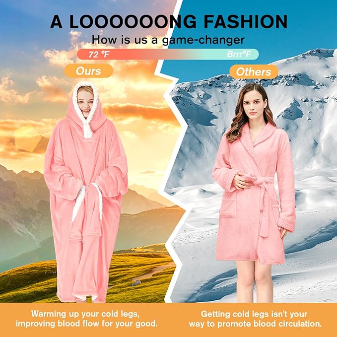 yescool Wearable Blanket Hoodie, Flannel Sherpa Fleece Blanket Sweatshirt for Adults Women Men,One Size Fits All