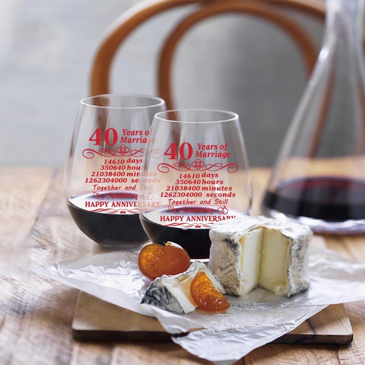 Perfectinsoy 40 Years of Marriage Wine Glasses Set of 2 with Metallic Memorial Card, 40th Birthday Wedding Gifts for Mom, Dad, Wife, Soulmate, Couple, Funny 40 Years Milestone Gift, Wedding Gift