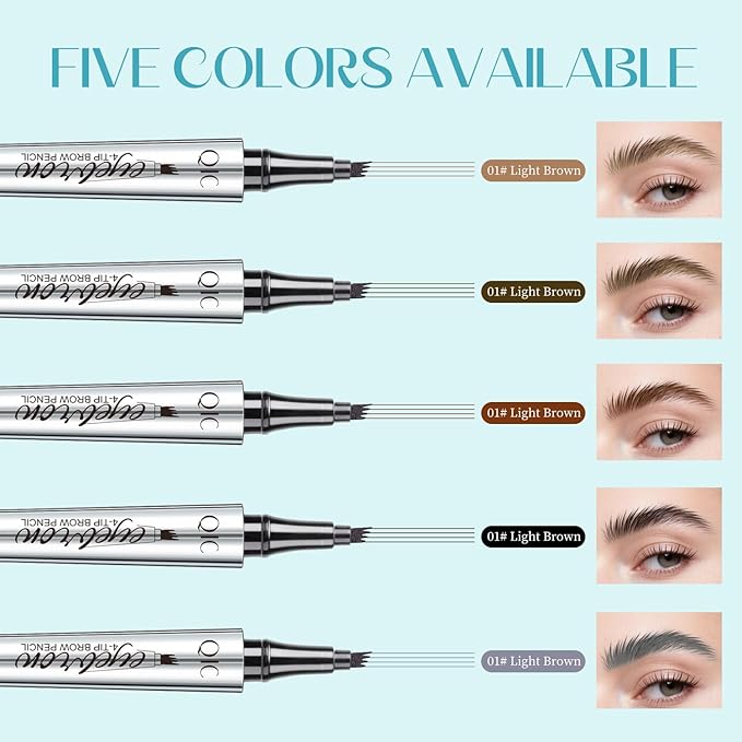 Microblading Eyebrow Pencil, Eyebrow Pen, Faux Brow Filling with 4-Fork-Tip Create Natural Hair-Like Brows Last All Day Makeup Brow Stylist Definer Waterproof (red brown)