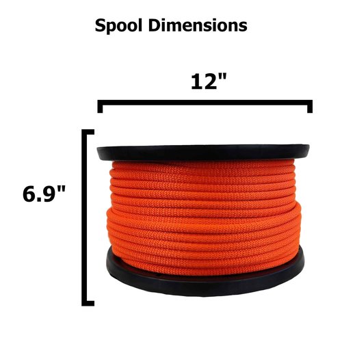 3/8 inch Neon Orange Dacron Polyester Rope - 250 Foot Spool | Solid Braid - Industrial Grade - High UV and Abrasion Resistance - Low Stretch