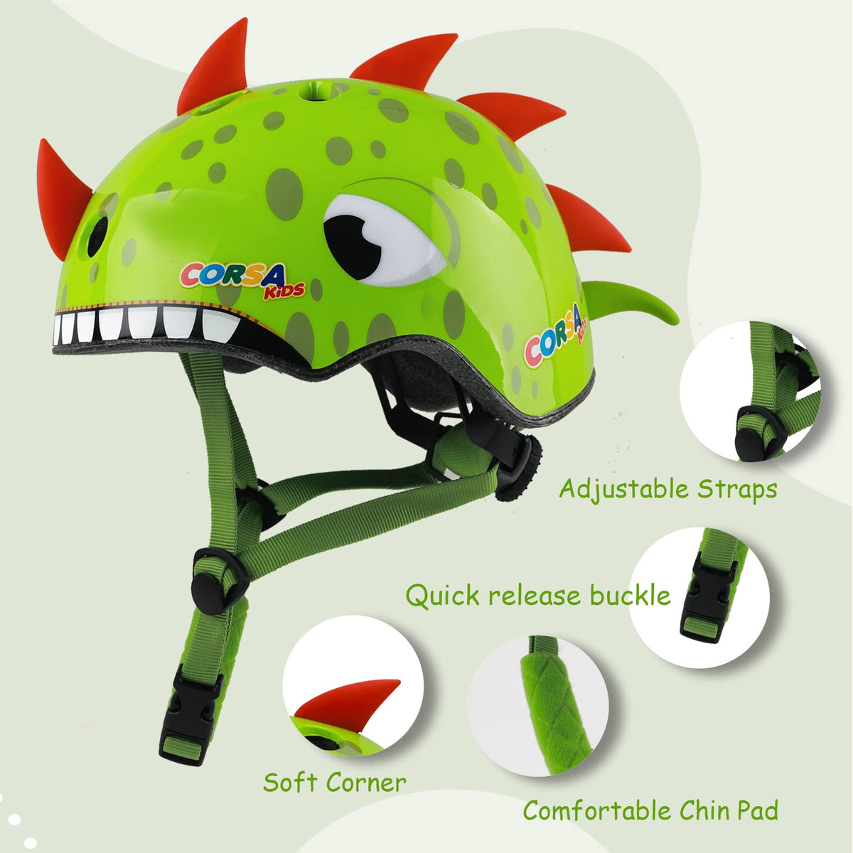 Kids Toddler Bike Helmet, Adjustable and Multi-Sport for Child Infant Baby, 3 Sizes for Age 1-2-3-5-8-14 Years Boys Girls (Dinosaur, Small)