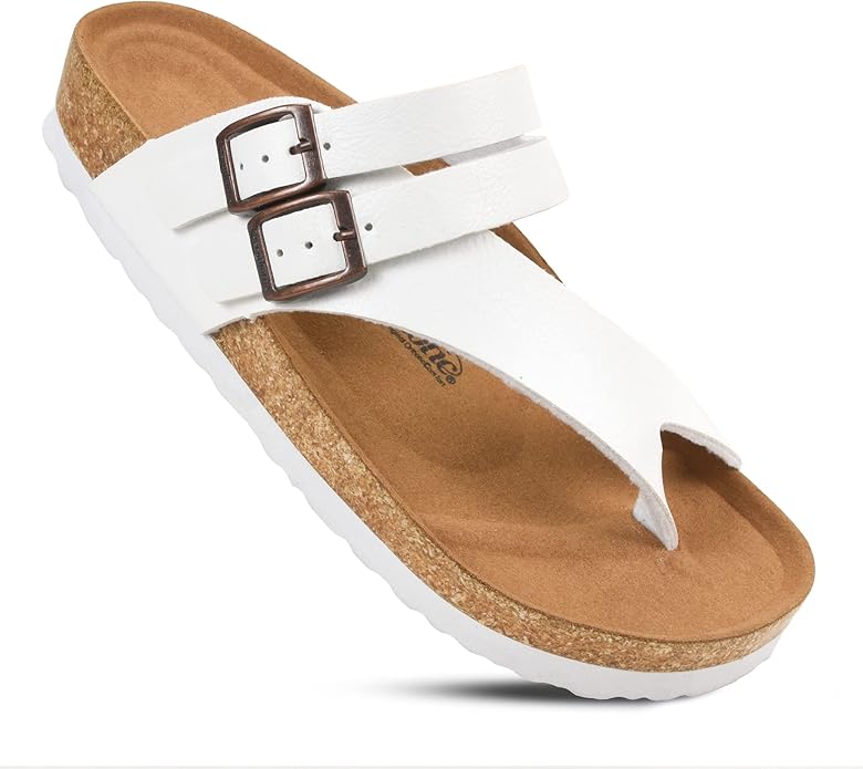 AEROTHOTIC Cute Slides for Women with Arch Support Comfy Adjustable Buckle Split Toe Straps with Cushioned Memory Foam Cor...
