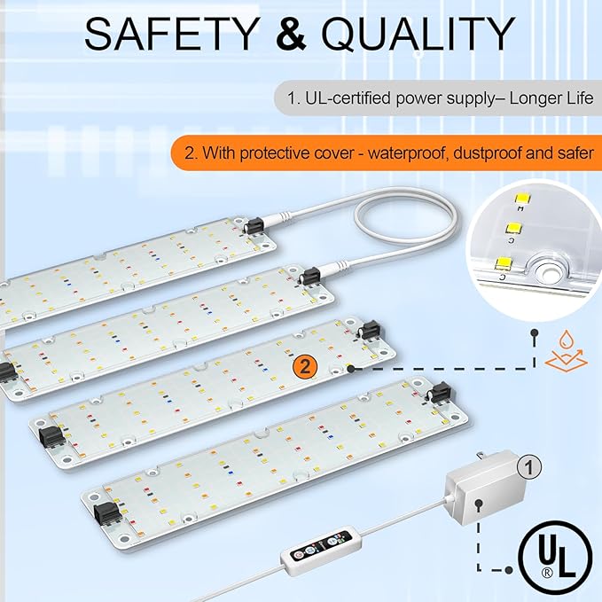 DOMMIA Grow Lights, 40W Linkable Grow Light for Indoor Plants Full Spectrum, 6/12/16h Timer, Dimmable Ultra-Thin Plant Lamp for Indoor Growing, Netural White, 1-Set