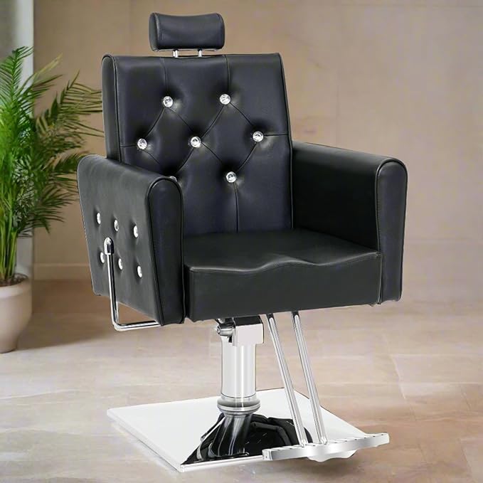 BarberPub Classic Hydraulic Recliner Barber Chair Antique Hair Spa Salon Styling Beauty Equipment 3123 (Black)