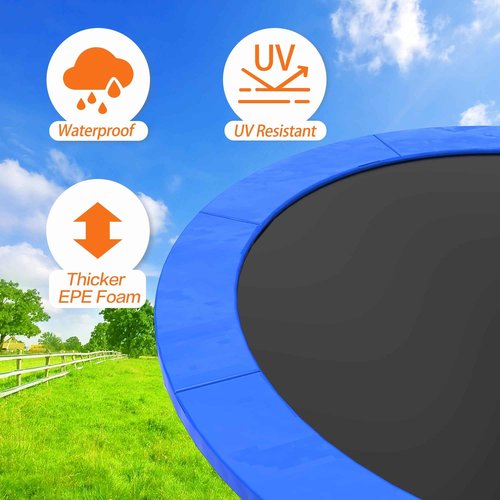 Polwkscas Trampoline Pad 10ft 12ft 14ft 15ft 16ft Trampoline Replacement Safety Pad, Waterproof and Tear-Resistant Safety Spring Cover Round Frame Pad, Trampoline Pad Replacement (Blue, 14FT)