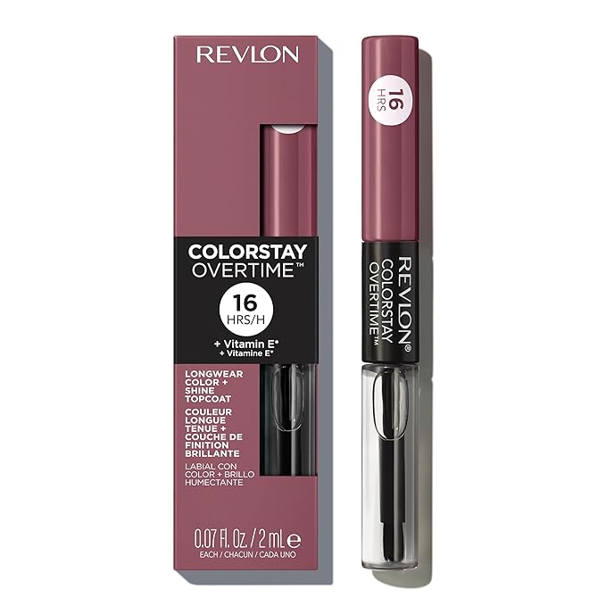 Revlon Liquid Lipstick with Clear Lip Gloss, ColorStay Overtime Lipcolor, Stocking Stuffer for Women, 370 Everlasting Rum, 0.07 fl oz