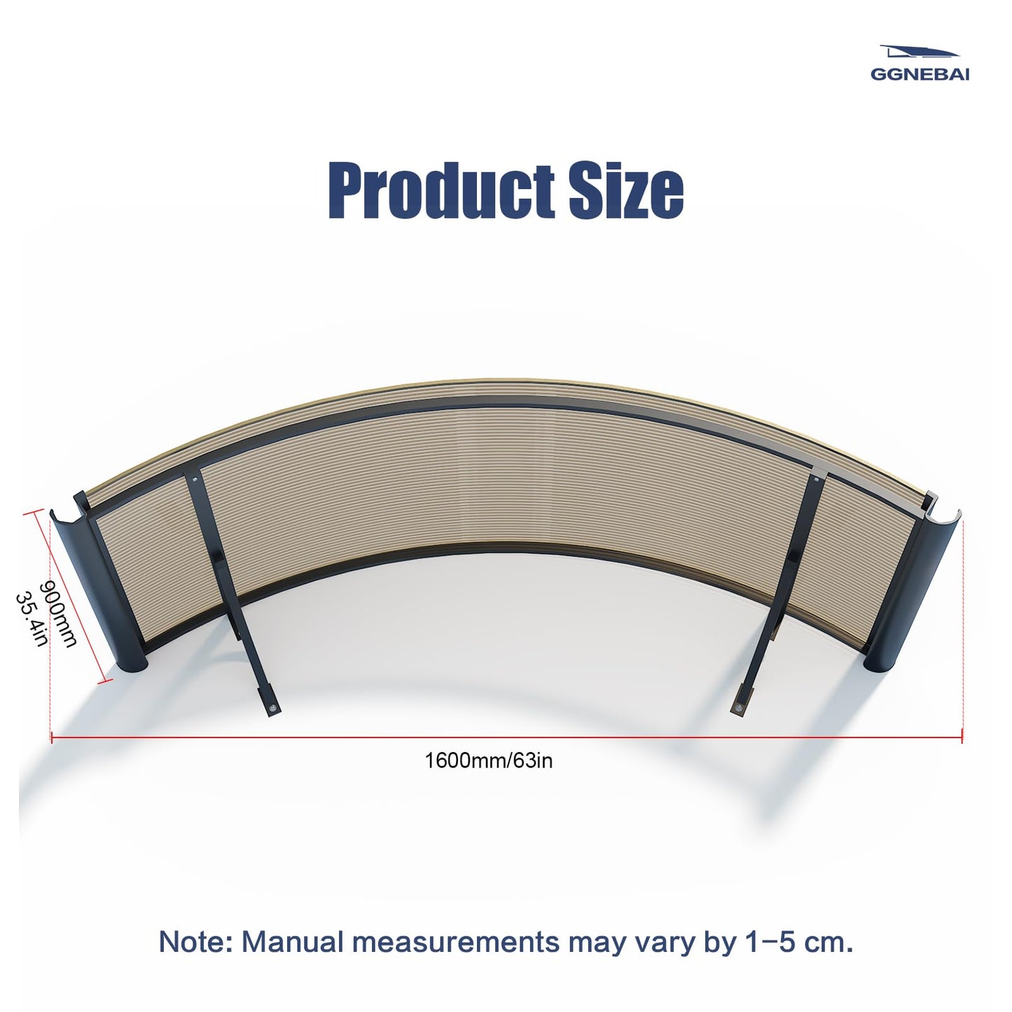Awning for Door Entrance, 36x63 Inch Round Arch Door Awning Canopy with Aluminum Brackets & Polycarbonate Cover, UV, Rain & Snow Protection for Window, Porch, Patio, Deck
