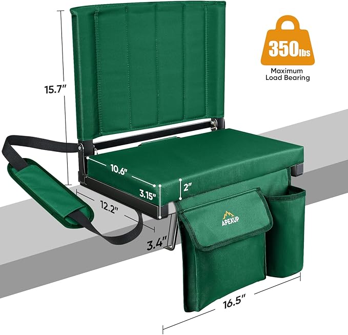 APEXUP Stadium Seats with Back Support, Portable Bleacher Seat with Large Pocket and Cup Holder, Wide Stadium Chair for Sports Events and Concerts