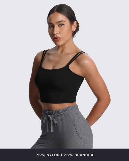 Aoxjox Women's Workout Sports Bras Fitness Yoga Crop Tank Twist Back Cami (Black 3 Pieces Pack, Medium)