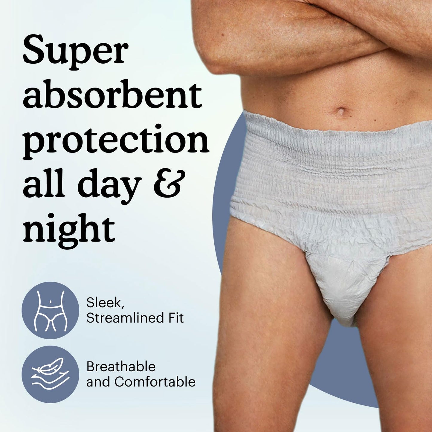 Because Maximum Incontinence Underwear for Men - Heavy Bladder Leak Protection, Ideal for Overnight Leakage, Sleek, Invisible Fit, Grey, Small/Medium -Absorbs 4 Cups - 80 Count (4 Packs of 20)