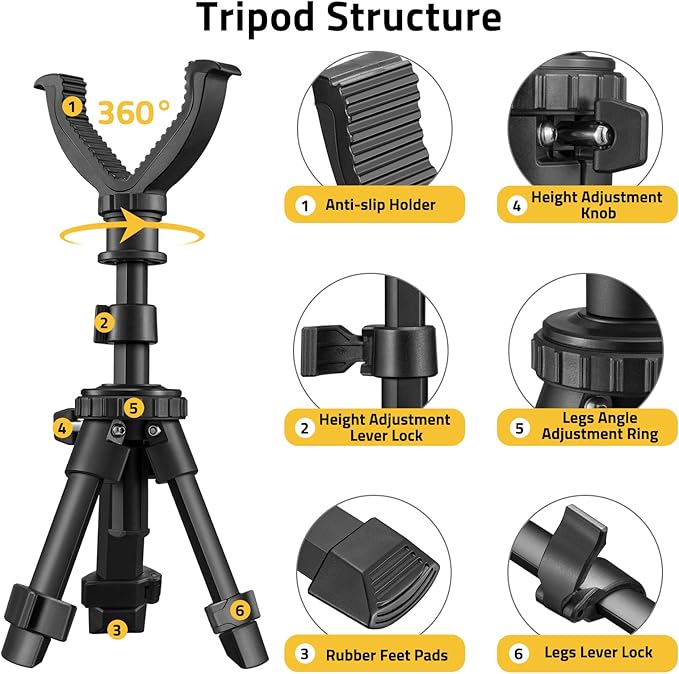 CVLIFE Shooting Rest Tripod - Adjustable Height, 360 Degree Rotation, V Yoke Stand - Portable Rifle Rest for Target Shooting, Hunting and Outdoor Activities