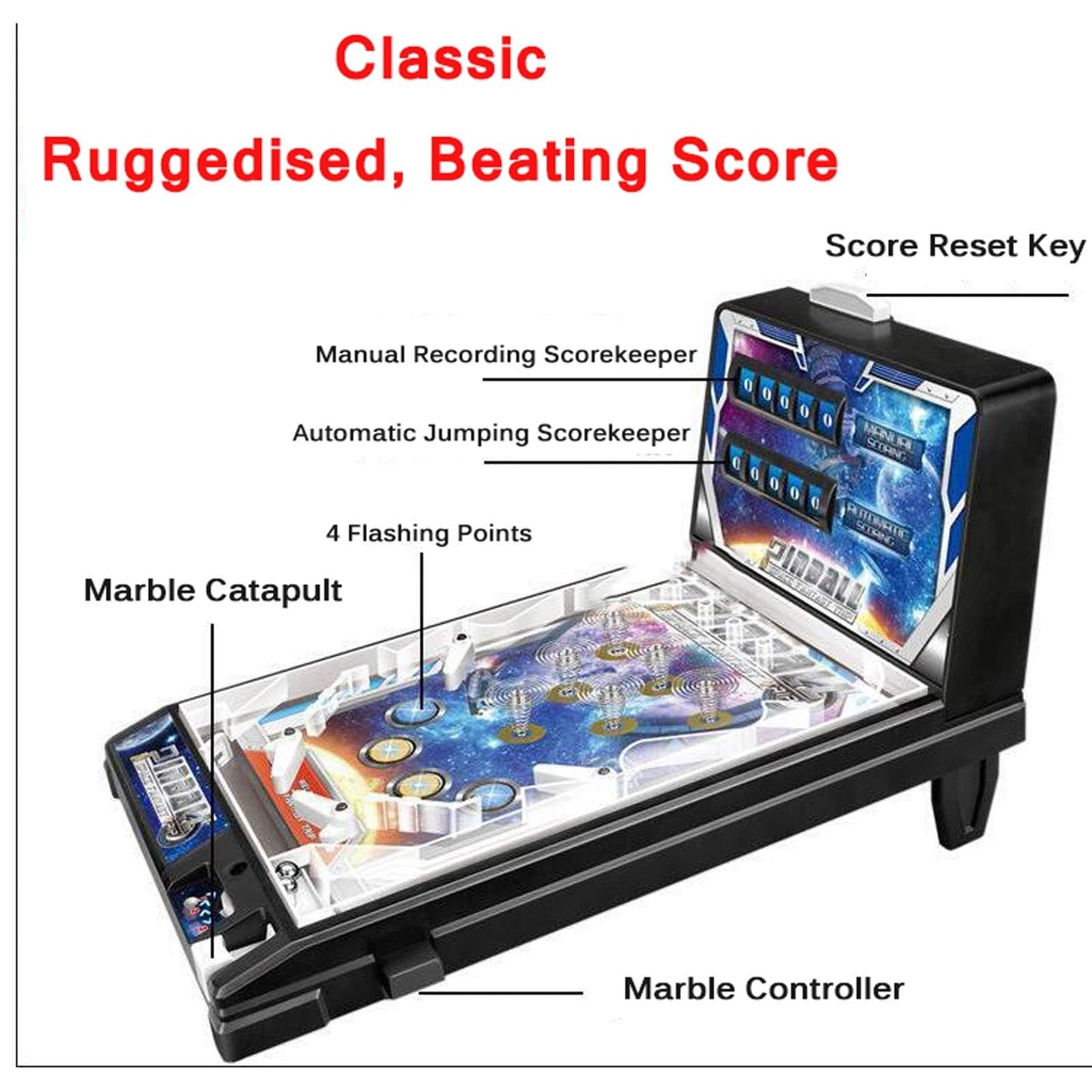HALFS Electronic Tabletop Classic Pinball Toy Arcade Pinball Toy Electronic Arcade Toys Children with Digital Scoreboard for Family Activities Parent Child Interactive