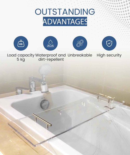 Ezcasch Acrylic Bathtub Tray Clear Bathtub Caddy Bath Tray Table for Tub Luxury Spa with Book and Wine Glass Holder Bathroom Accessories for Bathroom Decoration, Transparent 39.3inch