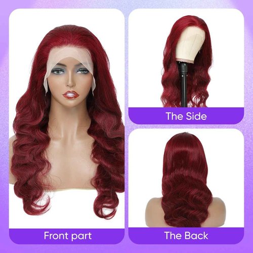 Burgundy Lace Front Wigs Human Hair 99j 13X6 hd Body Wave Lace Front Wigs Human Hair 180% Density Colored Red Frontal Wig for Black Women 24 Inch