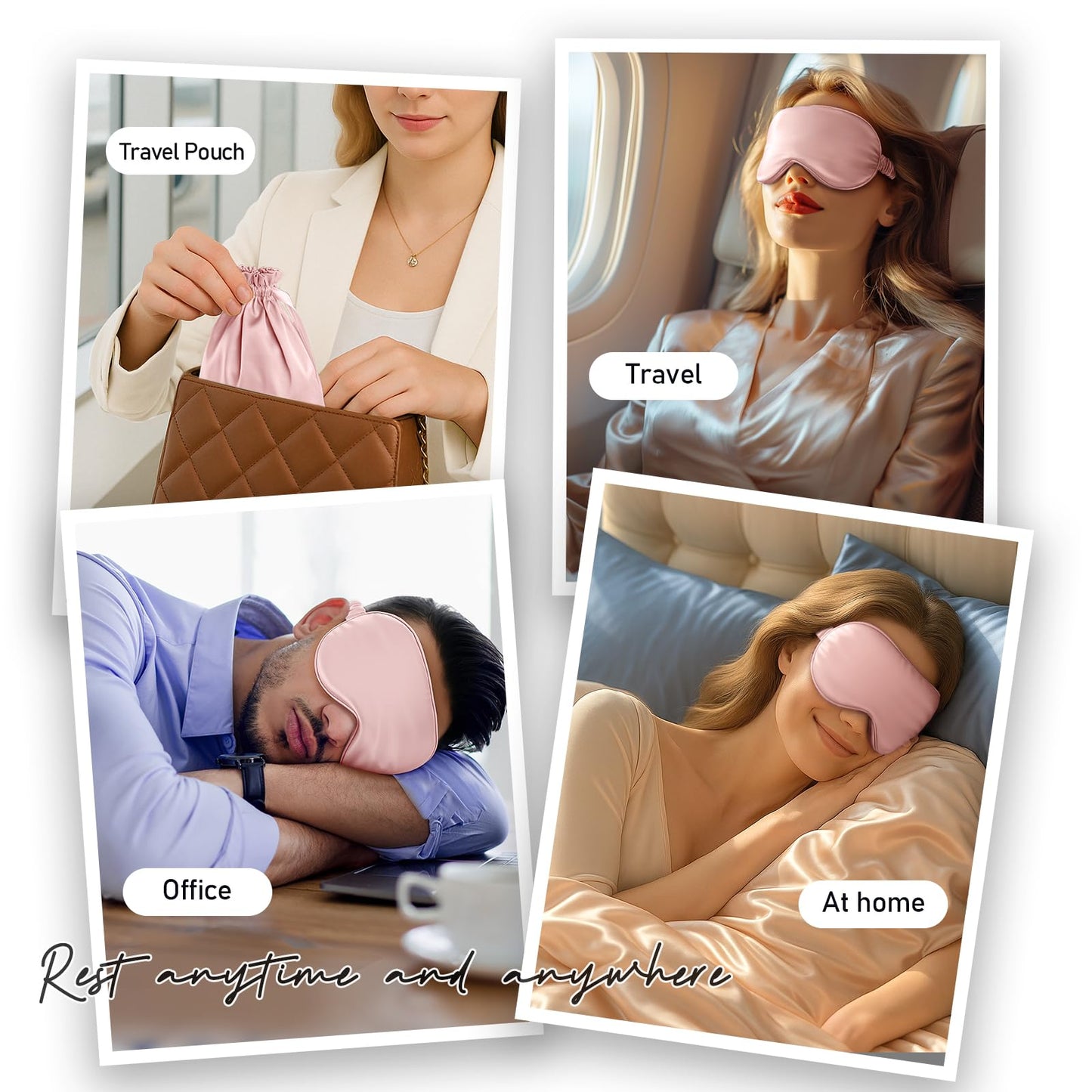 Umisleep Sleep Mask for 100% Pure Mulberry Silk, 22 Momme 6A Soft Eye Masks for Sleep, Adjustable Sleep Masks for Women Men, Light Blocking Sleeping Mask, Silk Eye Mask for Sleeping, Blindfold, Pink