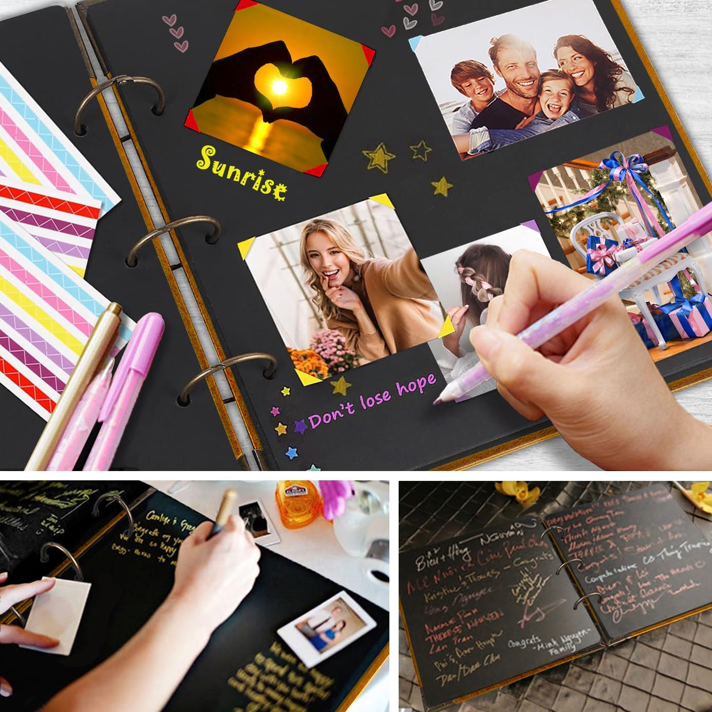 Photo Album DIY Scrapbook 10x10 inch 50 Pages Double Sided, Vintage Leather Cover Three-Ring Binder Picture Booth + 408pcs Self Adhesive Photos Corners for Memory Keep (Family Tree Brown Sugar)