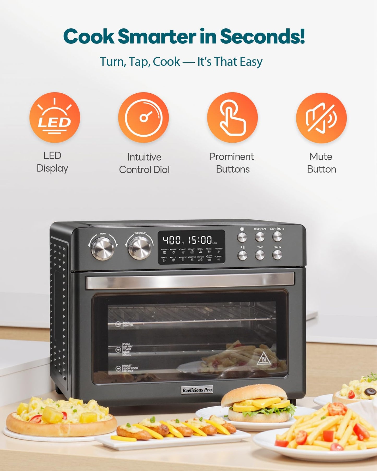 28QT Air Fryer Toaster Oven Combo, Large 12-in-1 Convection Countertop Oven with Next-Gen HeatWave Convection, 3-Layer Cooking, Rotisserie for Chicken, Fits 11" Pizza, Full Accessories, Glitter Black