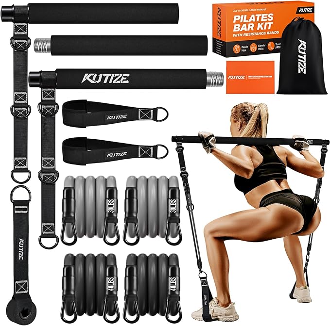 KUTIZE Pilates Bar Kit with Resistance Bands, Pilates Equipment, Multifunctional Pilates Bar for Women & Men, Pilates kit ...