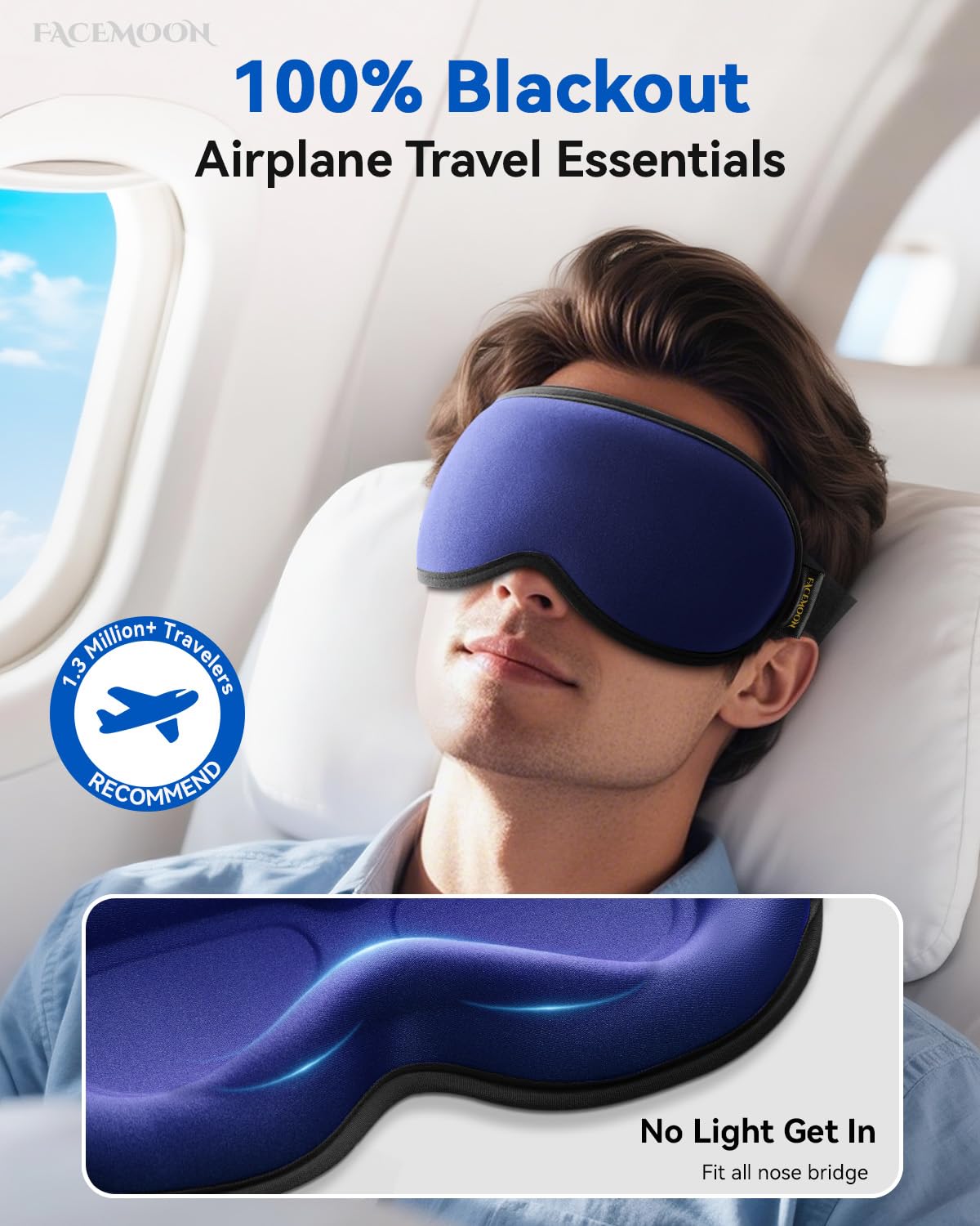 3D Contoured Weighted Eye Mask for Sleeping – Blackout, Lash-Friendly Sleep Mask for Relaxation, Spring Break, Beach Vacation, Summer Hiking Essentials, Washable Memory Foam, Navy Blue