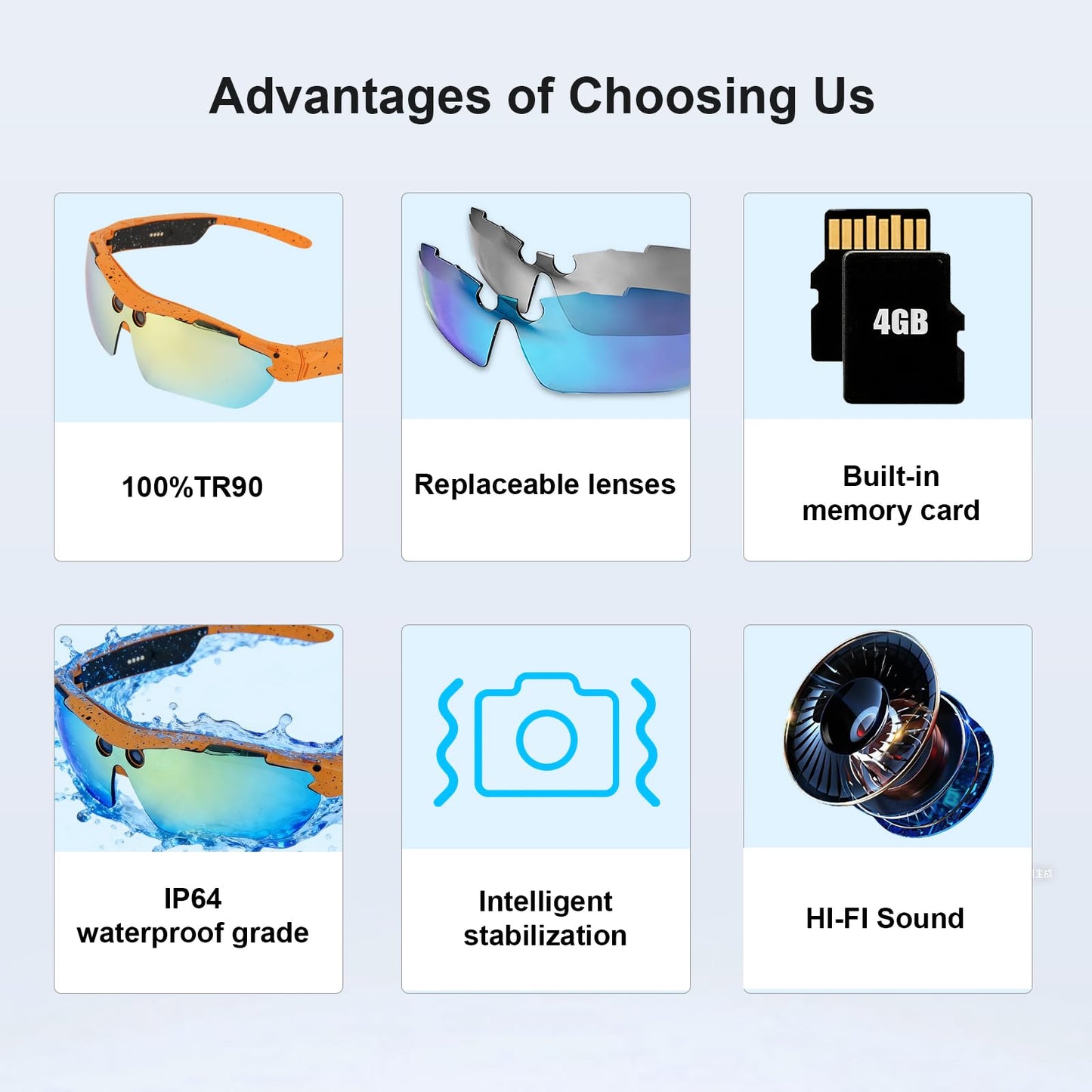 XTUOSHP 2026 AI Smart Cycling Glasses with Anti-Shake 8MP Camera,Sports Bluetooth Camera Sunglasses with Translation, AI Assistant,Object Recognition, Conferences Recording, IP64 Waterproof