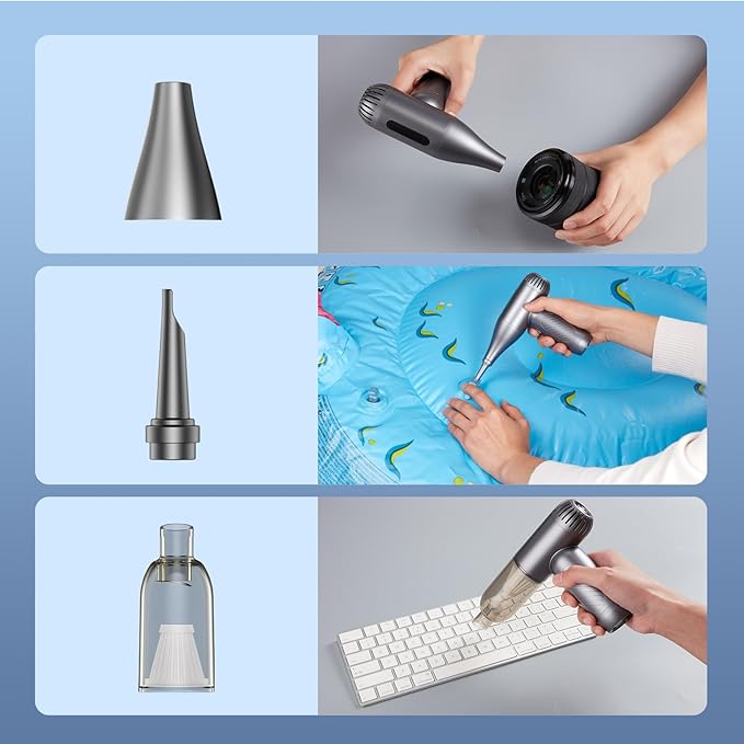 Electric Air Duster Kit, 3 Gears and Turbo Mode Dual Purpose Compressed Air Duster, Mini Vacuum Cleaner for Computer, Car, Keyboard and Home & Outdoor Dust Cleaning